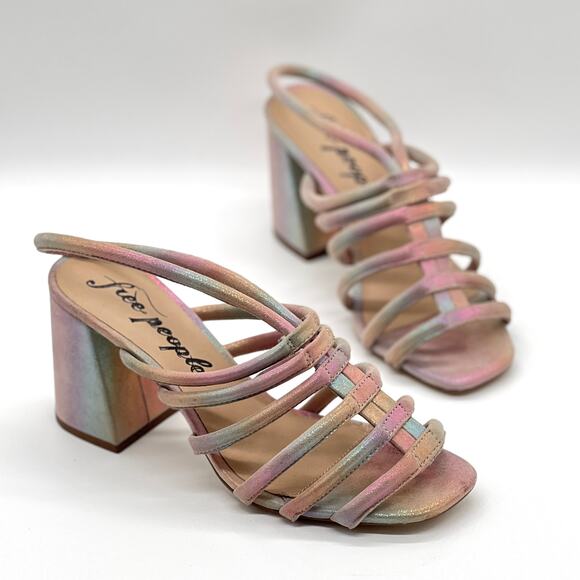 Free People Shoes - FREE PEOPLE Colette Leather Heels 7.5 Metallic Rainbow Strappy Sandal Cage NEW